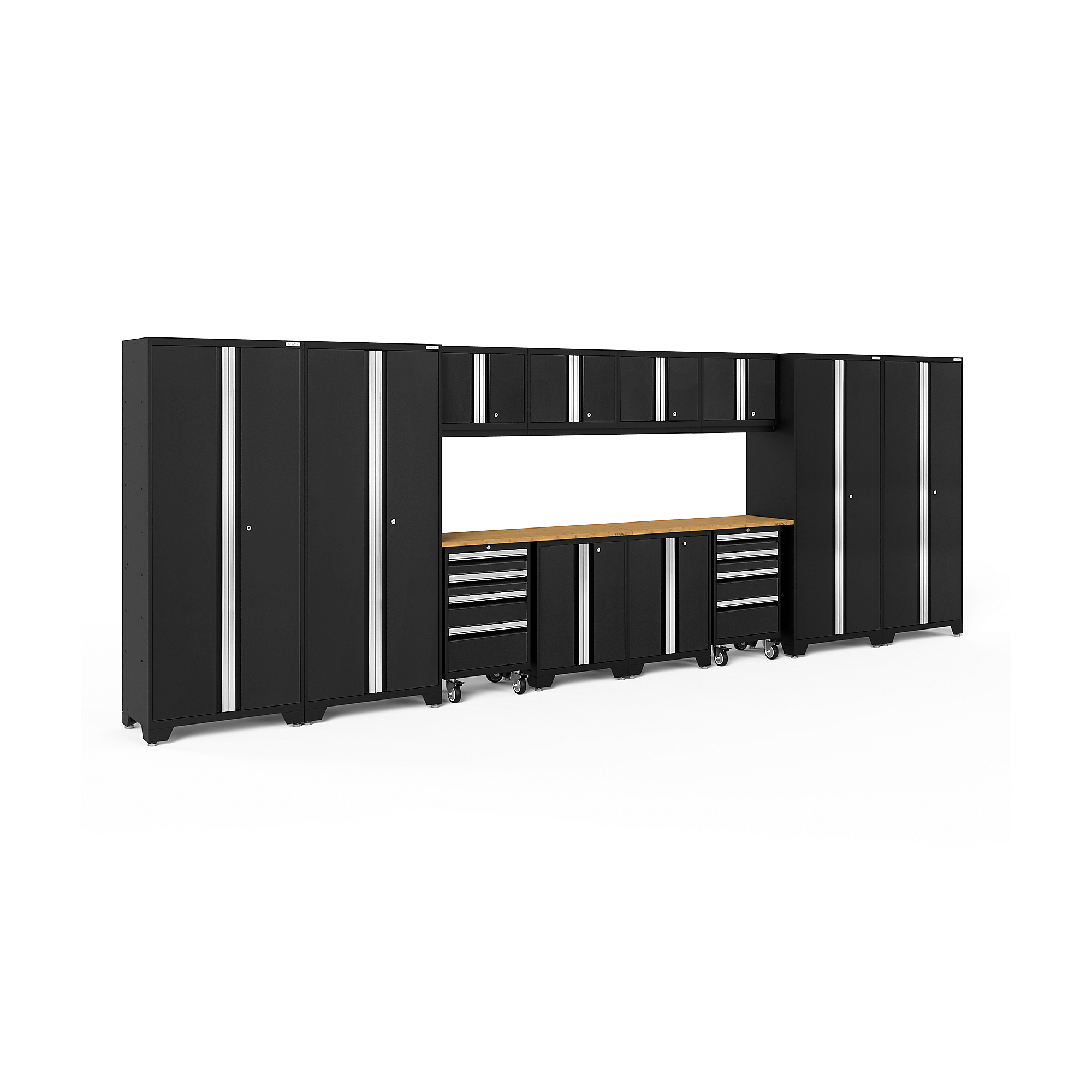 NewAge Products, Bold Series Black 14-Pc. Steel Garage Cabinet Set, Width 216 in, Height 76.75 in, Depth 18 in, Model# 63265